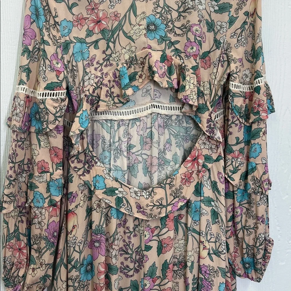 Spell - Sayulita Frill Colorful Floral V Neck Long Sleeve Midi Dress Size Medium - Picture 14 of 14